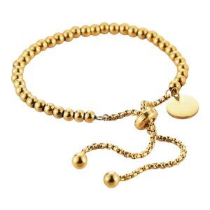 New Round Gold Stainless Steel Adjustable Bead Bracelet